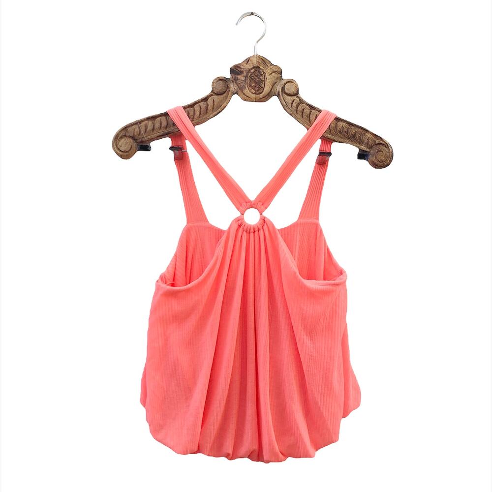 Free People Neon Coral Crop Top Ring Halter Front Retro 70's Medium